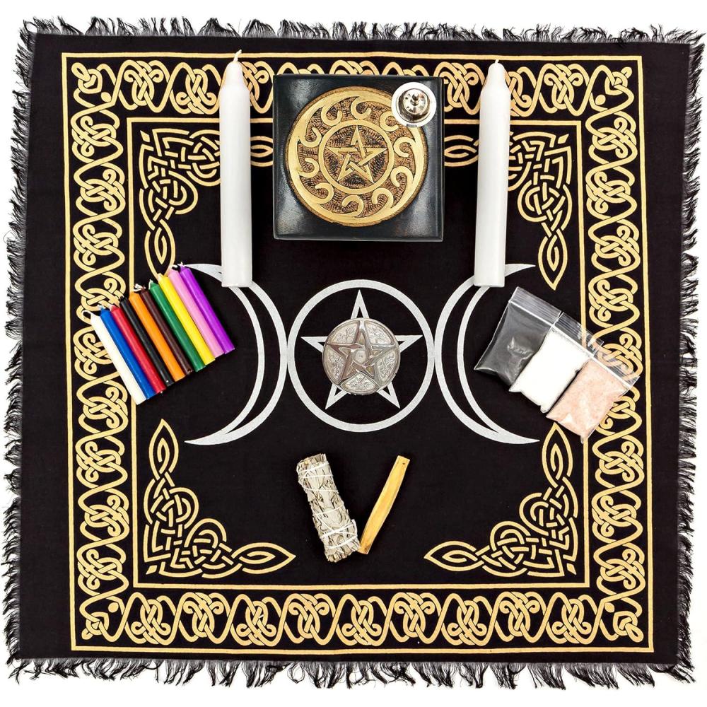imageDeluxe Wiccan Altar Kit  Witchcraft Supplies for Beginners Witchy Gifts Spiritual Decor  Triquetra Altar Table SetDeluxe  Pentagram