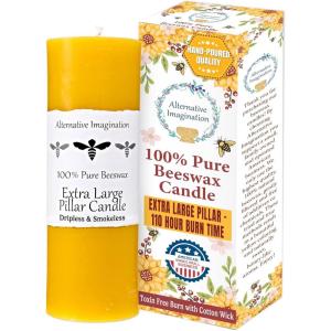 image100 Pure Beeswax Candle  Medium Pillar Candle  60 Hour Burn Time  3x4 Inch  Alternative ImaginationExtra Large