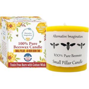 image100 Pure Beeswax Candle  Medium Pillar Candle  60 Hour Burn Time  3x4 Inch  Alternative ImaginationSmall