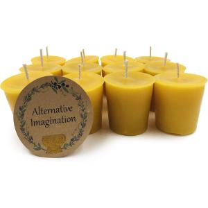 image12 Pack of Beeswax Votive Candles  100 Pure Natural Beeswax with Natural Light Honey Scent  15 Hour Burn  Alternative Imagination12 Pack