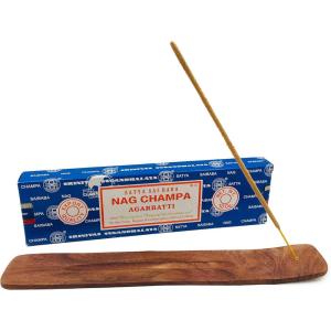 imageNag Champa Incense Sticks with Incense Holder  100 Gram Box and Wooden Tray  for Meditation Aromatherapy Yoga Spiritual Home Decor Spiritual Gifts  Alternative ImaginationWooden Incense Tray