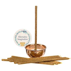 imagePalo Santo Home Incense Kit  10 Rolled Incense Sticks White Sand Hammered Copper Offering BowlHammered Copper Rolled Sticks