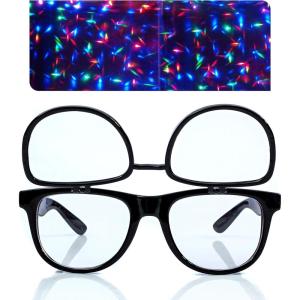 imagePremium Clear Glasses with Diffraction Flip Lenses  Ideal for Festivals Lights Raves EtcBlack