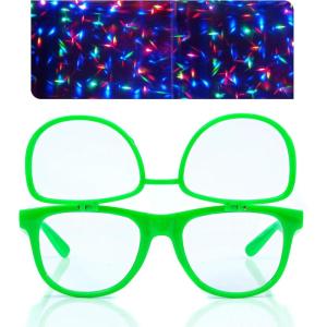 imagePremium Clear Glasses with Diffraction Flip Lenses  Ideal for Festivals Lights Raves EtcGreen