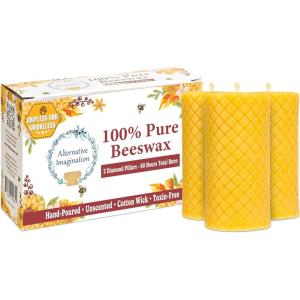 imageWhite Ivory Beeswax Candles  Diamond Pillar Candles 2x4 Inch  Modern Home Decor Wedding Decor Gifts  Smokeless Dripless Unscented  3 Pack  Alternative ImaginationYellow