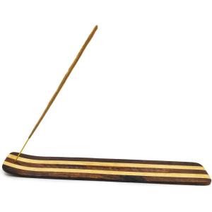imageIncense Holder with Peace Sign  Wooden Tray Incense Burner Holder with Brass Inlay  for Incense Sticks Meditation Accessories Room Decor  10 InchesTwo Tone Stripes