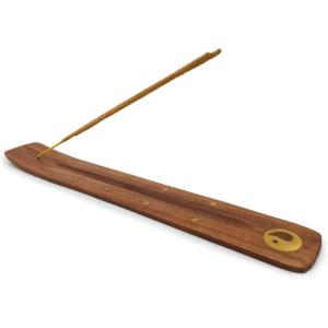 imageIncense Holder with Peace Sign  Wooden Tray Incense Burner Holder with Brass Inlay  for Incense Sticks Meditation Accessories Room Decor  10 InchesYin Yang