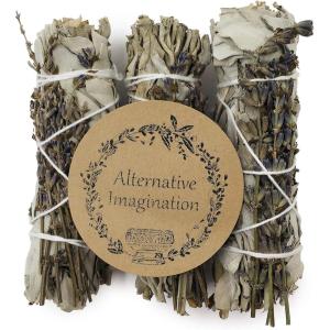 imageWhite Sage Smudge Sticks with Dried Lavender Buds  for Spiritual Cleansing Spiritual Gifts Witchcraft Supplies Meditation Accessories  Pack of 3 Sage Sticks