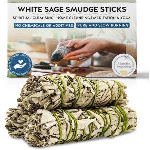 imageAlternative Imagination California White Sage Smudge Sticks  3Pack of 6Inch Bundles for Home CleansingEnergy Clearing Meditation Witchcraft Spiritual GiftsAltar ampamp Smudging Packaged in the USA3 Pack  4 Inch