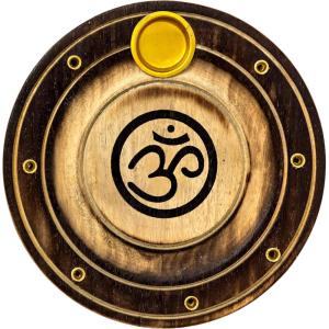 image:imageOm Incense Holder for 7 Incense Sticks and 1 Cone  for Meditation Room Decor Spiritual Gifts Meditation Accessories Eclectic Home Decor  4 Round Wood Burner with Painted Aum Symbol